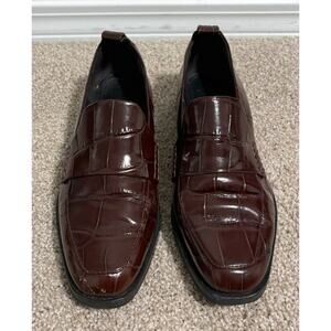 3.1 Phillip Lim Maroon Brown Crocodile Reptile Embossed Loafers 38.5